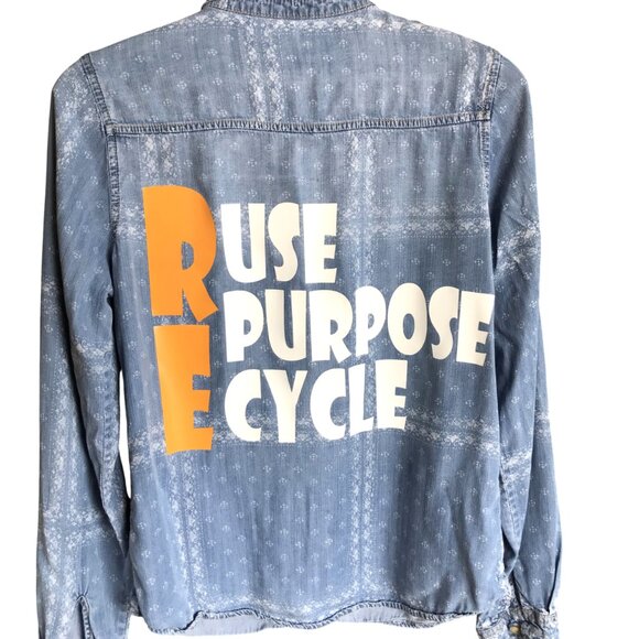 Upcycled Denim Environment Shirt, Size Medium: Reuse Repurpose Recycle Graphic - Picture 9 of 10
